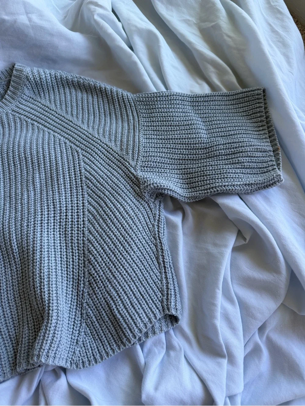 Free People Light Gray Cropped Ribbed Knit Sweater